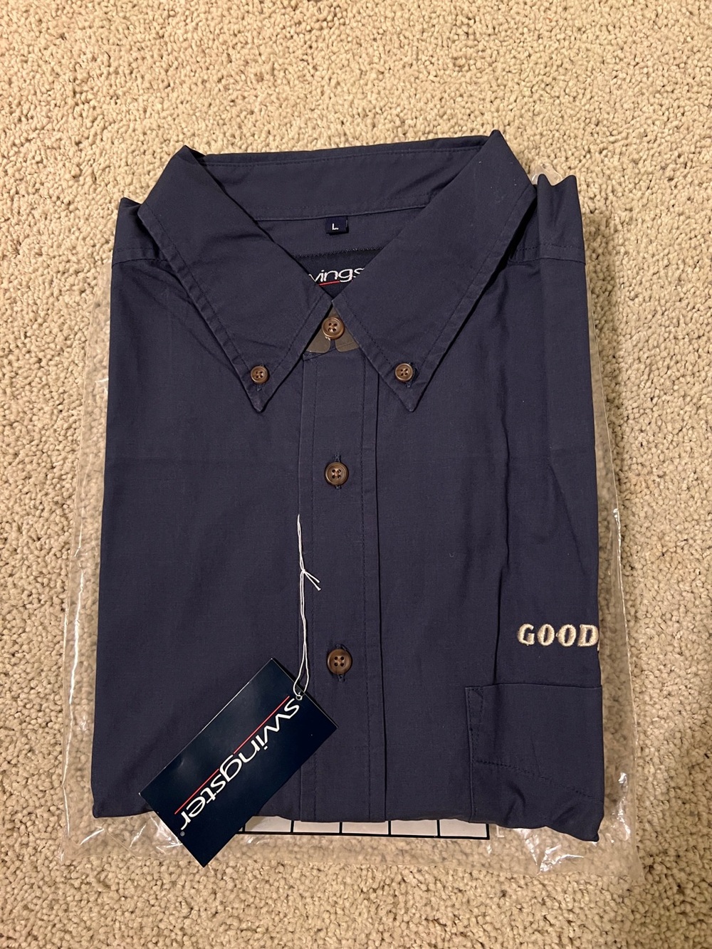Men’s Dark Blue Button-Down Shirt with Goodyear logo NWT